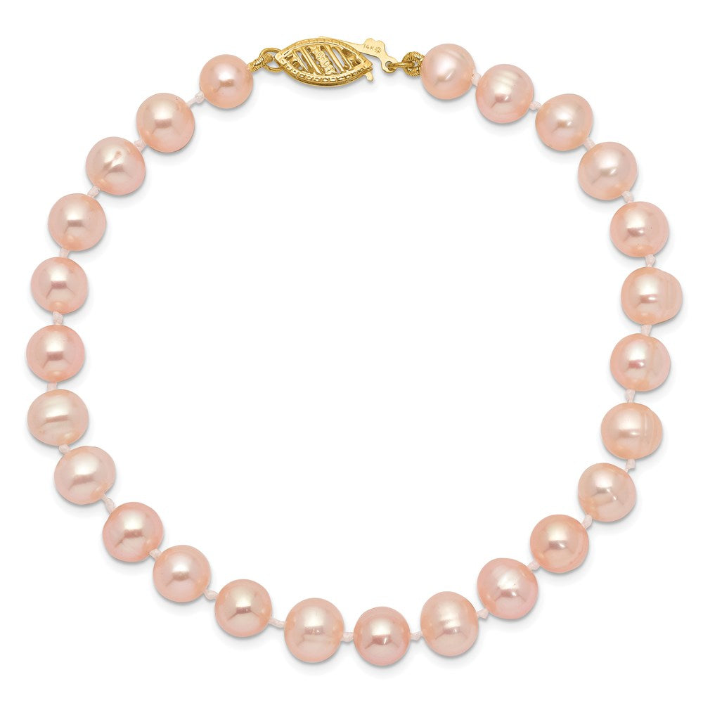 7.5 Zoll 14K 6-7mm Rosa Nahe Rund Süßwasser Zuchtperle Armband