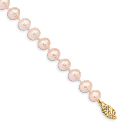 7.5 Zoll 14K 6-7mm Rosa Nahe Rund Süßwasser Zuchtperle Armband