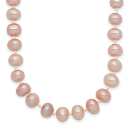 14K Gelbgold 6-7mm Rosa Nahe Rund Süßwasser Zuchtperle Halskette