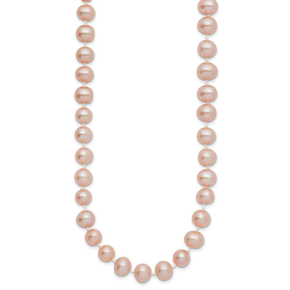 14K Gelbgold 7-8mm Rosa Nahe Rund Süßwasser Zuchtperle Halskette