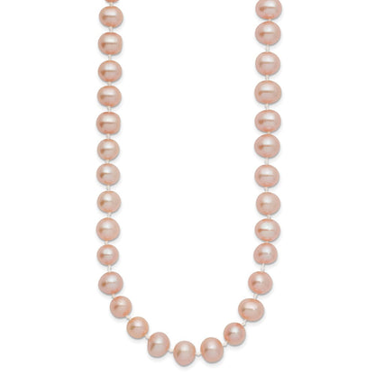 14K Gelbgold 7-8mm Rosa Nahe Rund Süßwasser Zuchtperle Halskette