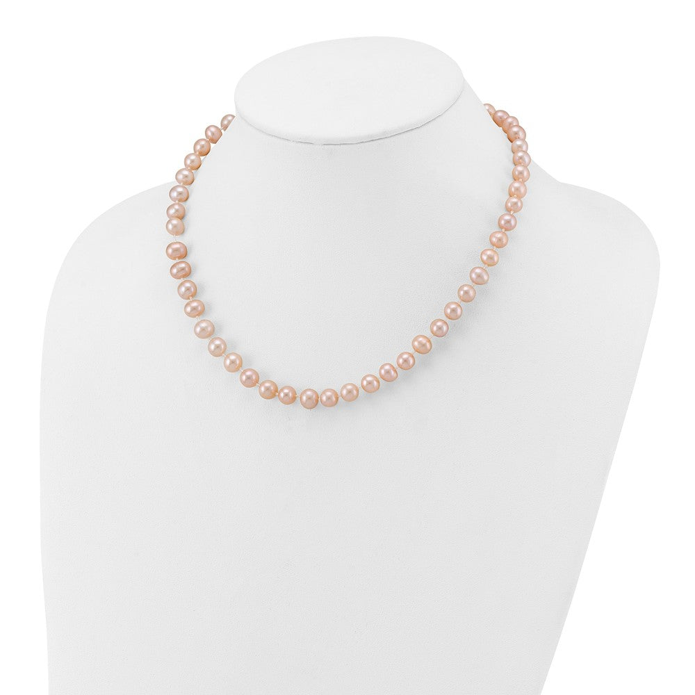 14K Gelbgold 7-8mm Rosa Nahe Rund Süßwasser Zuchtperle Halskette