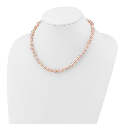 14K Gelbgold 7-8mm Rosa Nahe Rund Süßwasser Zuchtperle Halskette