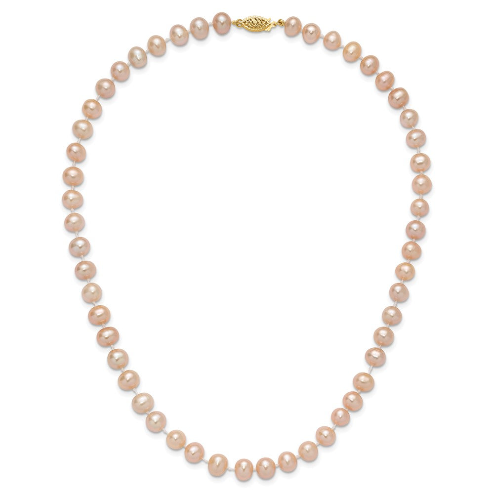 14K Gelbgold 7-8mm Rosa Nahe Rund Süßwasser Zuchtperle Halskette