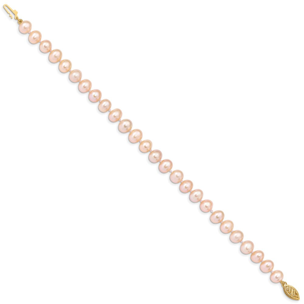 7.5 Zoll 14K 7-8mm Rosa Nahe Rund Süßwasser Zuchtperle Armband