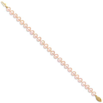 7.5 Zoll 14K 7-8mm Rosa Nahe Rund Süßwasser Zuchtperle Armband