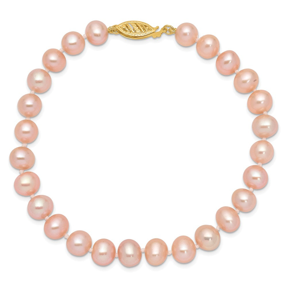 7.5 Zoll 14K 7-8mm Rosa Nahe Rund Süßwasser Zuchtperle Armband