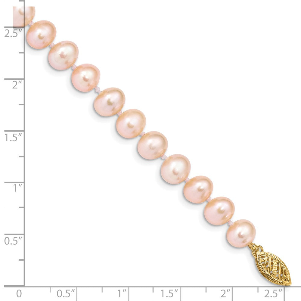 7.5 Zoll 14K 7-8mm Rosa Nahe Rund Süßwasser Zuchtperle Armband