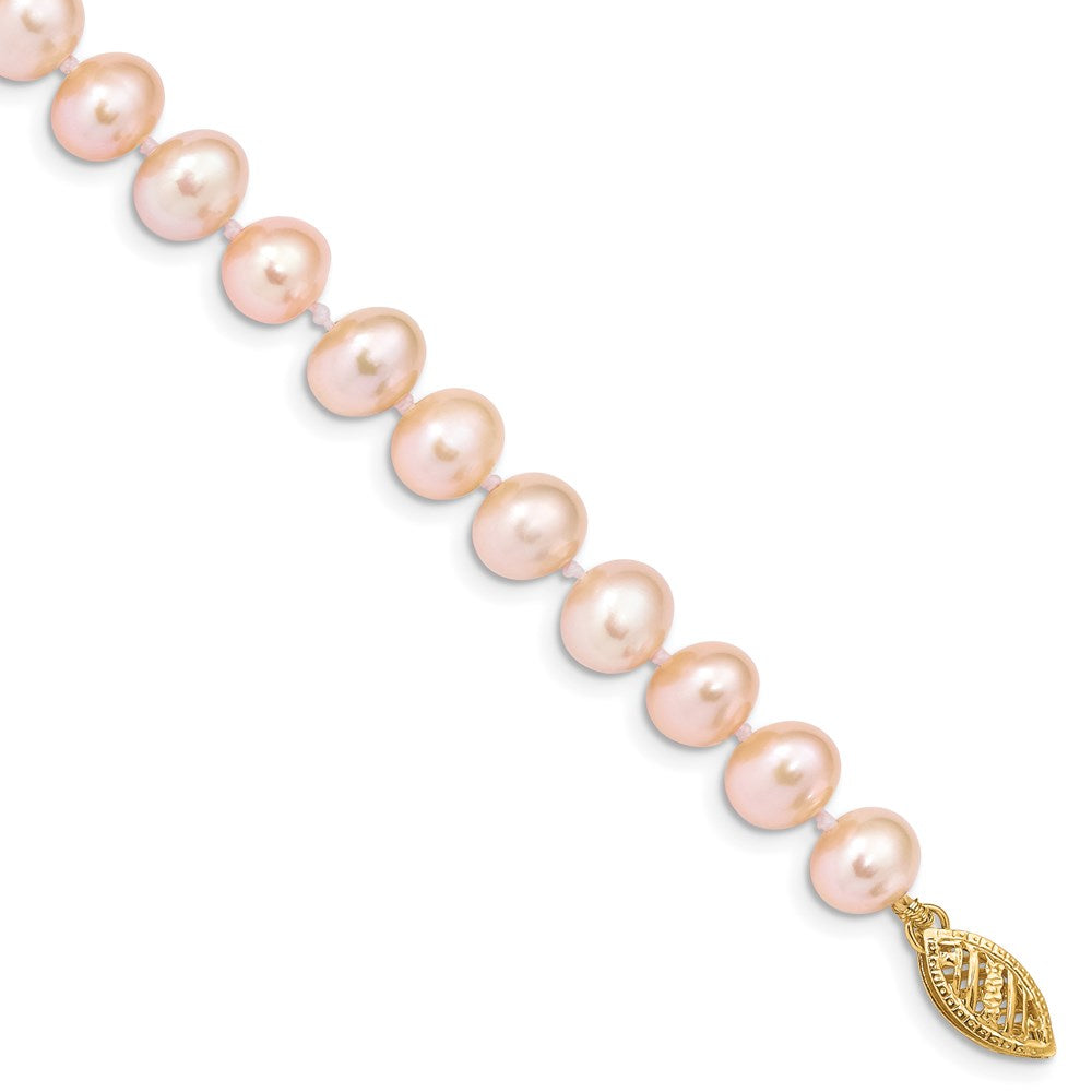 7.5 Zoll 14K 7-8mm Rosa Nahe Rund Süßwasser Zuchtperle Armband
