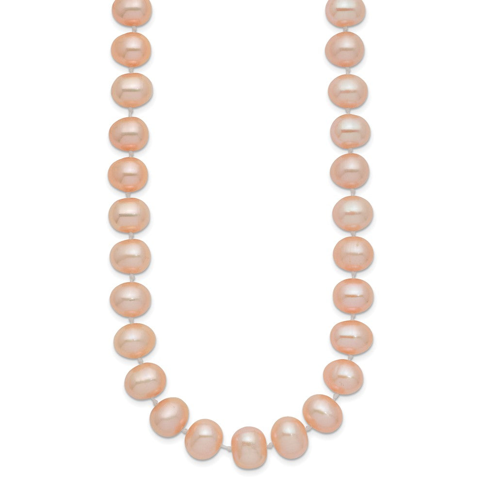 14K Gelbgold 8-9mm Rosa Nahe Rund Süßwasser Zuchtperle Halskette