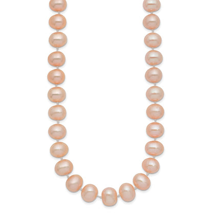 14K Gelbgold 8-9mm Rosa Nahe Rund Süßwasser Zuchtperle Halskette