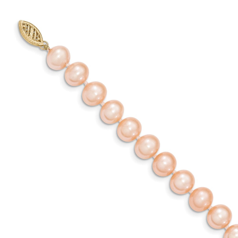 14K Gelbgold 8-9mm Rosa Nahe Rund Süßwasser Zuchtperle Halskette