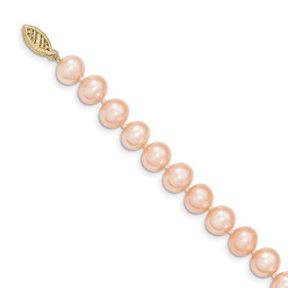 14K Gelbgold 8-9mm Rosa Nahe Rund Süßwasser Zuchtperle Halskette