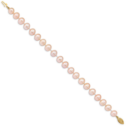 7.5 Zoll 14K 8-9mm Rosa Nahe Rund Süßwasser Zuchtperle Armband