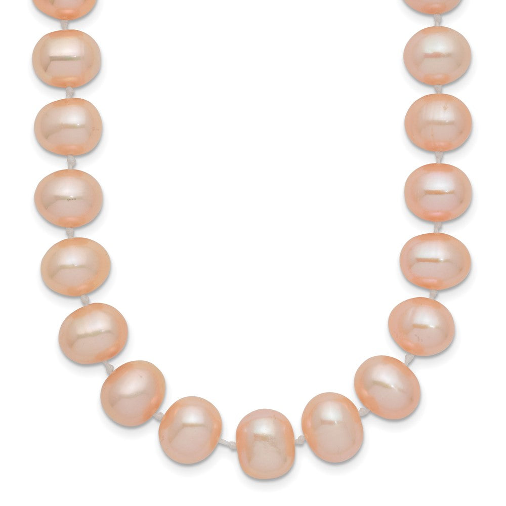 14K Gelbgold 8-9mm Rosa Nahe Rund Süßwasser Zuchtperle Halskette