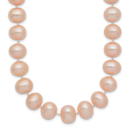 14K Gelbgold 8-9mm Rosa Nahe Rund Süßwasser Zuchtperle Halskette
