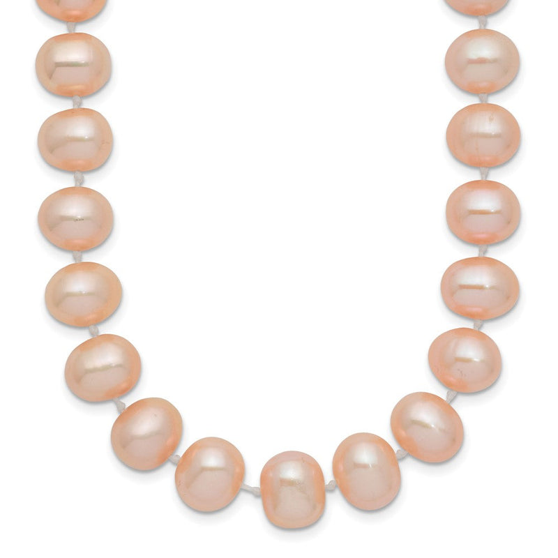 14K Gelbgold 8-9mm Rosa Nahe Rund Süßwasser Zuchtperle Halskette