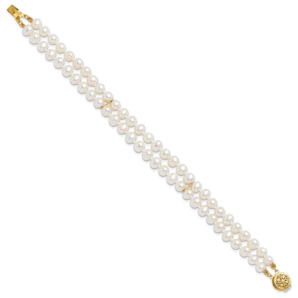 7.5 Zoll 14K 5-6mm Weiß Nahe Rund Fw Zuchtperle 2-strand Armband