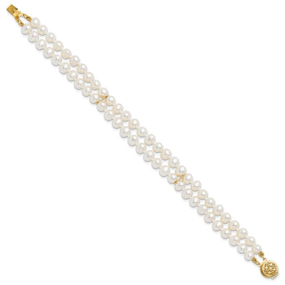 7.5 Zoll 14K 5-6mm Weiß Nahe Rund Fw Zuchtperle 2-strand Armband
