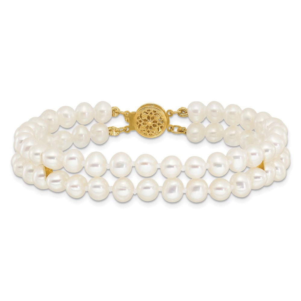 7.5 Zoll 14K 5-6mm Weiß Nahe Rund Fw Zuchtperle 2-strand Armband