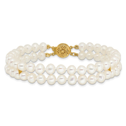 7.5 Zoll 14K 5-6mm Weiß Nahe Rund Fw Zuchtperle 2-strand Armband