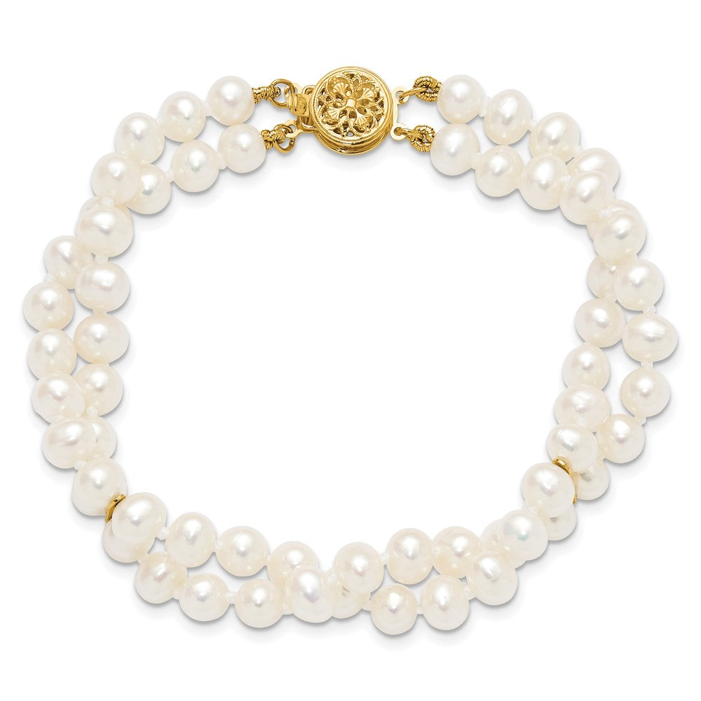 7.5 Zoll 14K 5-6mm Weiß Nahe Rund Fw Zuchtperle 2-strand Armband