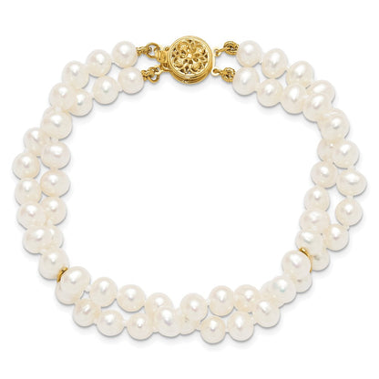 7.5 Zoll 14K 5-6mm Weiß Nahe Rund Fw Zuchtperle 2-strand Armband