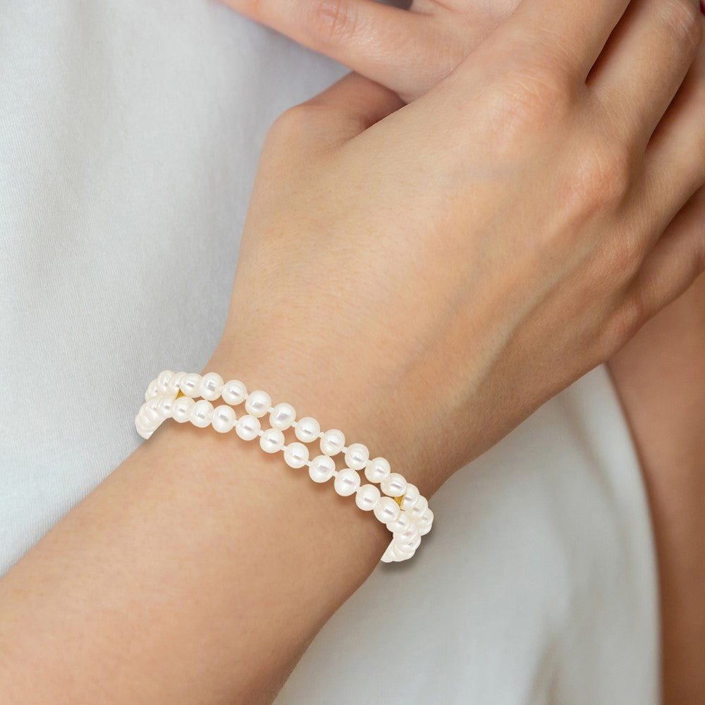 7.5 Zoll 14K 5-6mm Weiß Nahe Rund Fw Zuchtperle 2-strand Armband