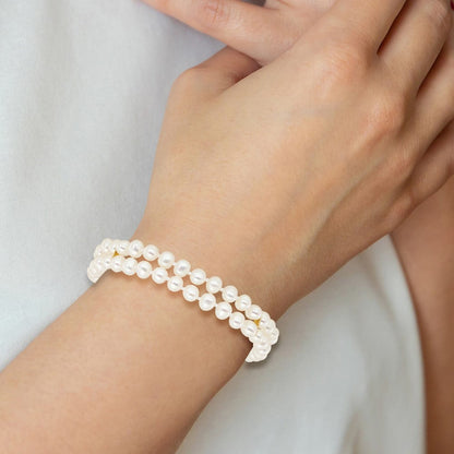 7.5 Zoll 14K 5-6mm Weiß Nahe Rund Fw Zuchtperle 2-strand Armband