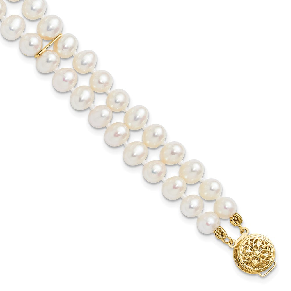 7.5 Zoll 14K 5-6mm Weiß Nahe Rund Fw Zuchtperle 2-strand Armband
