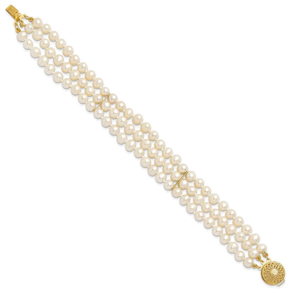 7.5 Zoll 14K 5-6mm Weiß Nahe Rund Fw Zuchtperle 3-strand Armband