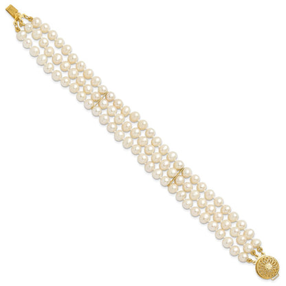 7.5 Zoll 14K 5-6mm Weiß Nahe Rund Fw Zuchtperle 3-strand Armband