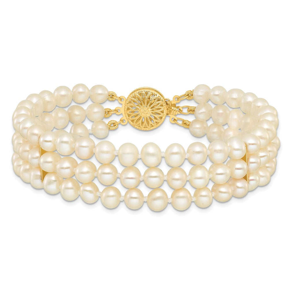 7.5 Zoll 14K 5-6mm Weiß Nahe Rund Fw Zuchtperle 3-strand Armband