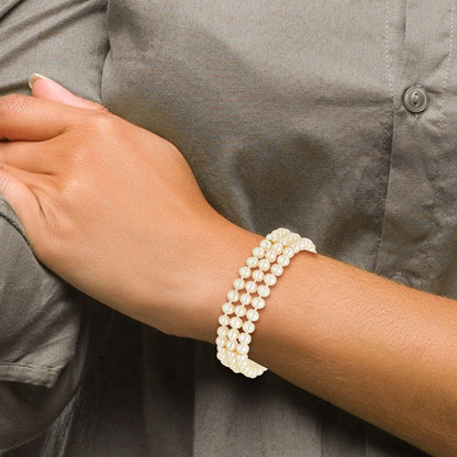 7.5 Zoll 14K 5-6mm Weiß Nahe Rund Fw Zuchtperle 3-strand Armband