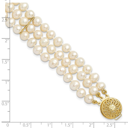 7.5 Zoll 14K 5-6mm Weiß Nahe Rund Fw Zuchtperle 3-strand Armband