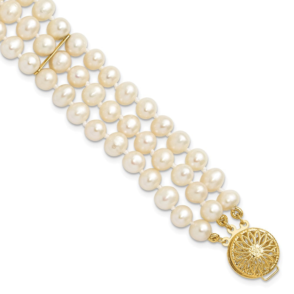 7.5 Zoll 14K 5-6mm Weiß Nahe Rund Fw Zuchtperle 3-strand Armband