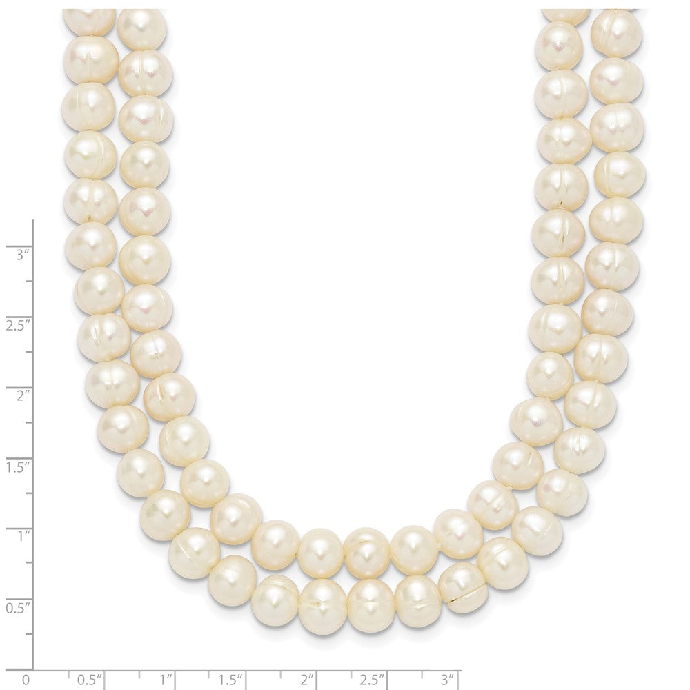 14K Gelbgold 7-9mm Weiß Süßwasser Zuchtperle 2-strand Halskette