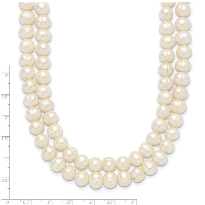 14K Gelbgold 7-9mm Weiß Süßwasser Zuchtperle 2-strand Halskette