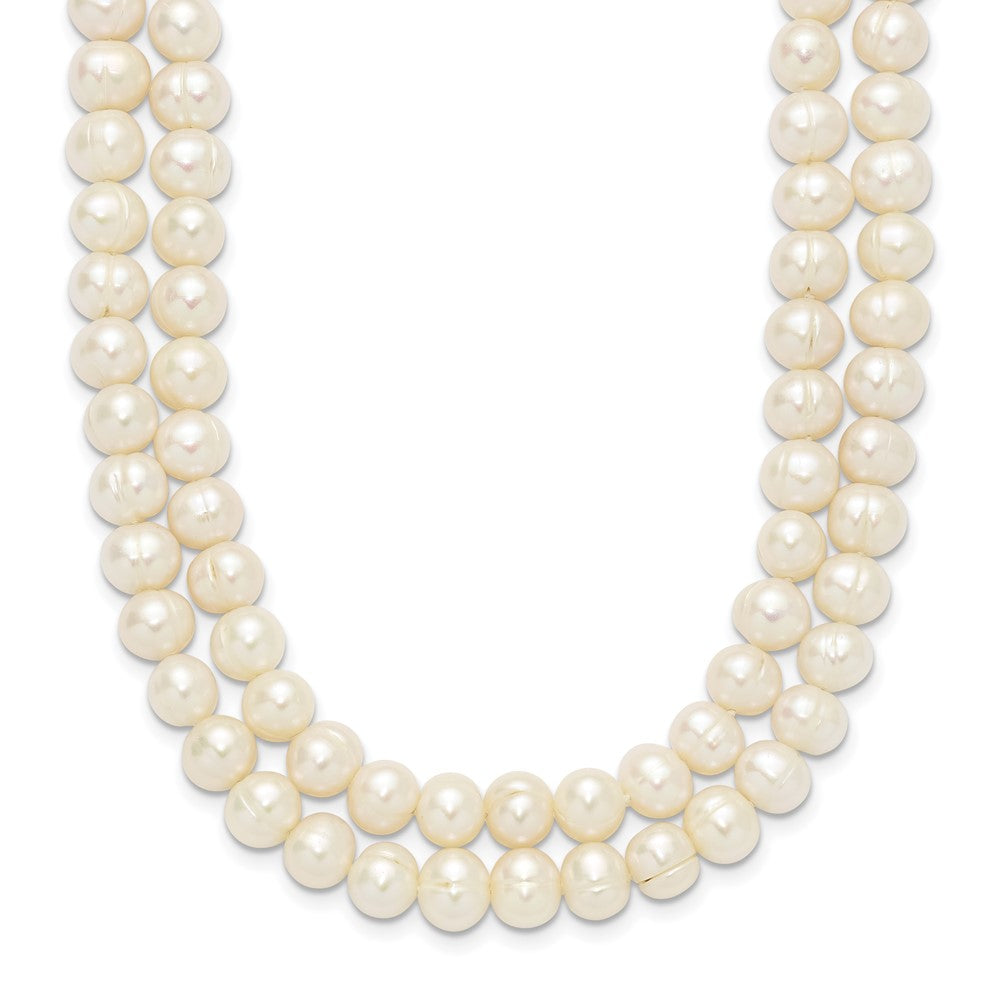 14K Gelbgold 7-9mm Weiß Süßwasser Zuchtperle 2-strand Halskette