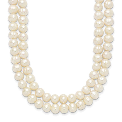 14K Gelbgold 7-9mm Weiß Süßwasser Zuchtperle 2-strand Halskette