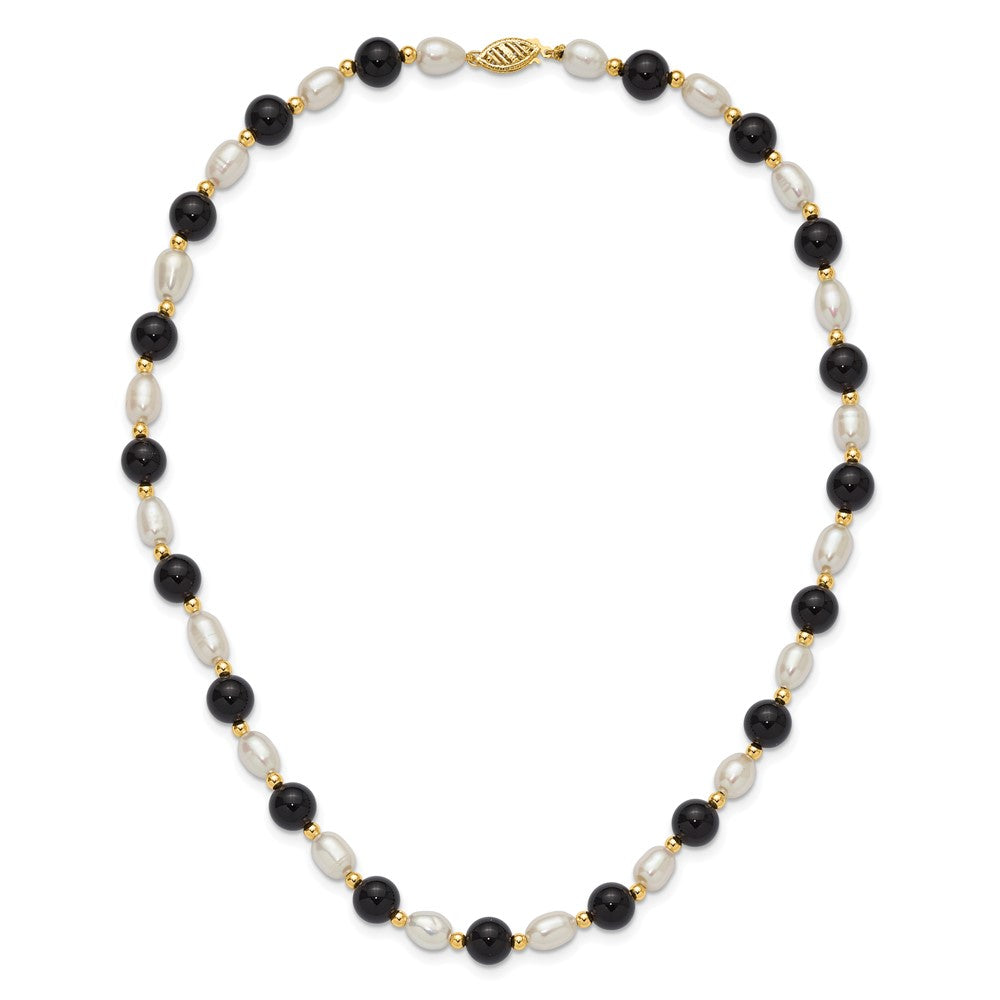 14K Gelbgold 6-7mm Weiß Rice Fw Zuchtperle Onyx Perle Halskette