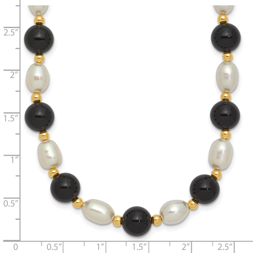 14K Gelbgold 6-7mm Weiß Rice Fw Zuchtperle Onyx Perle Halskette
