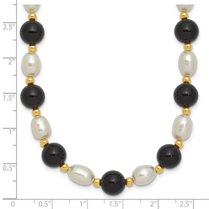 14K Gelbgold 6-7mm Weiß Rice Fw Zuchtperle Onyx Perle Halskette