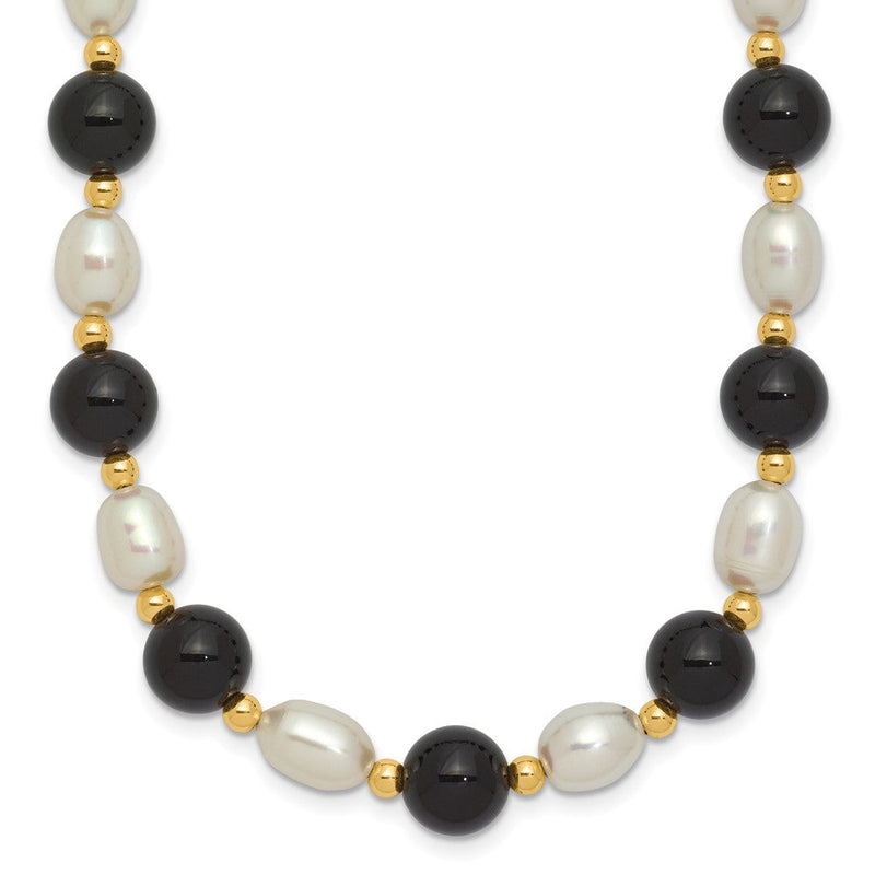 14K Gelbgold 6-7mm Weiß Rice Fw Zuchtperle Onyx Perle Halskette