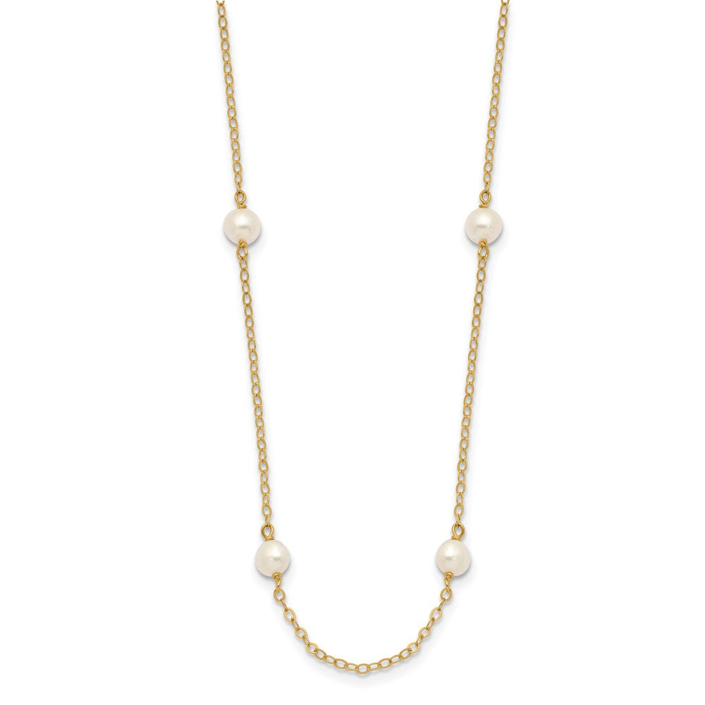 14K Gelbgold 4-5mm Weiß Nahe Rund Süßwasser Zuchtperle 8-station Halskette