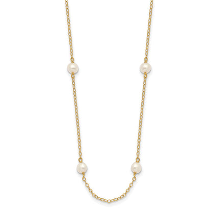 14K Gelbgold 4-5mm Weiß Nahe Rund Süßwasser Zuchtperle 8-station Halskette
