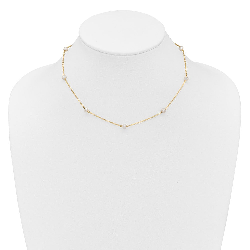 14K Gelbgold 4-5mm Weiß Nahe Rund Süßwasser Zuchtperle 8-station Halskette