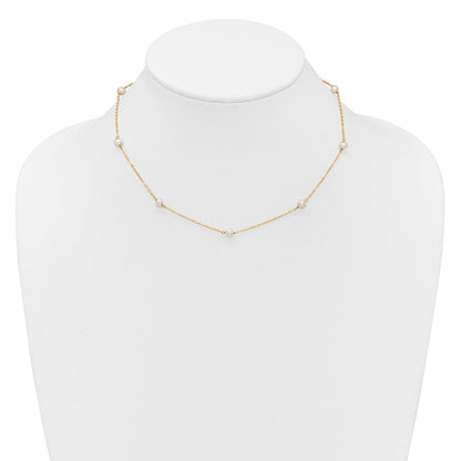 14K Gelbgold 4-5mm Weiß Nahe Rund Süßwasser Zuchtperle 8-station Halskette