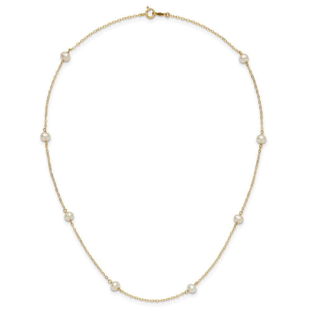 14K Gelbgold 4-5mm Weiß Nahe Rund Süßwasser Zuchtperle 8-station Halskette