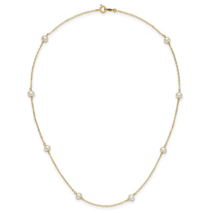 14K Gelbgold 4-5mm Weiß Nahe Rund Süßwasser Zuchtperle 8-station Halskette
